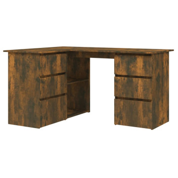 Füstös tölgy színű szerelt fa sarokíróasztal 145 x 100 x 76 cm - utánvéttel vagy ingyenes szállítással