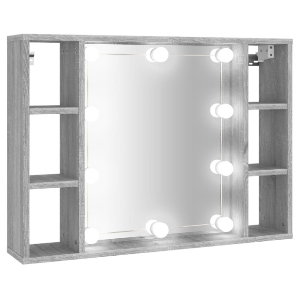 Szürke sonoma színű tükrös szekrény LED-ekkel 76 x 15 x 55 cm - utánvéttel vagy ingyenes szállítással