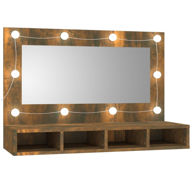 Füstös tölgy színű tükrös szekrény LED-ekkel 90 x 31,5 x 62 cm - utánvéttel vagy ingyenes szállítással