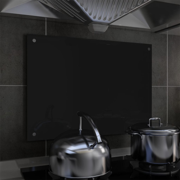 Fekete edzett üveg konyhai falburkoló 70 x 50 cm - utánvéttel vagy ingyenes szállítással