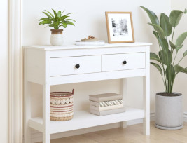 Fehér tömör fenyőfa tálalóasztal 100 x 35 x 75 cm - utánvéttel vagy ingyenes szállítással