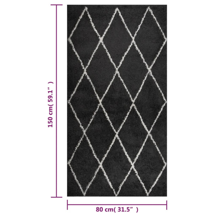 Krém és antracitszürke színű hosszú szálú szőnyeg 80 x 150 cm - utánvéttel vagy ingyenes szállítással