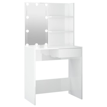 Magasfényű fehér fésülködőasztal LED-del 74,5x40x141 cm - utánvéttel vagy ingyenes szállítással