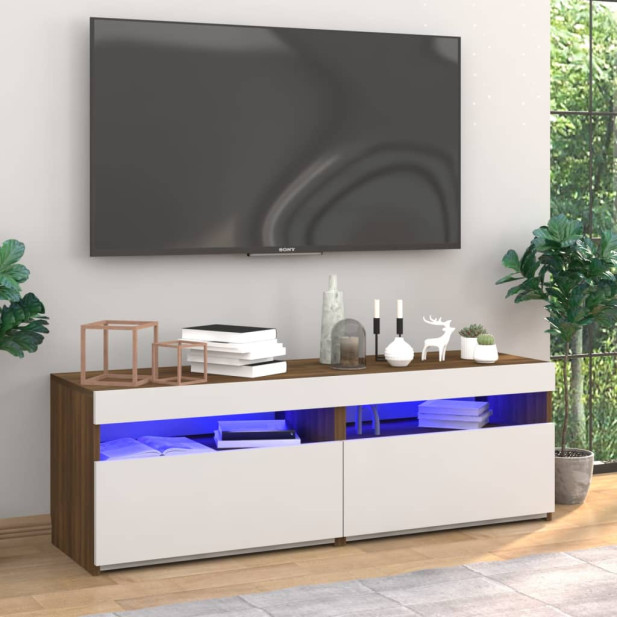 2 db barna tölgy színű TV-szekrény LED-ekkel 60 x 35 x 40 cm - utánvéttel vagy ingyenes szállítással