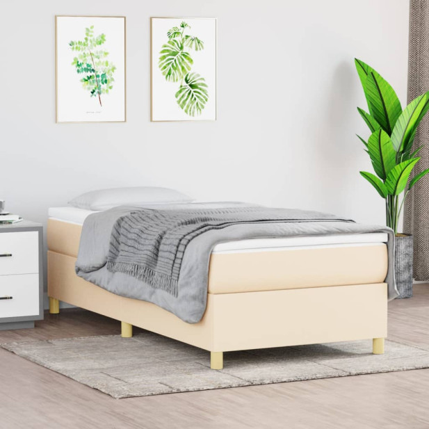 Krémszínű szövet ágykeret matrac nélkül 90x200 cm - utánvéttel vagy ingyenes szállítással