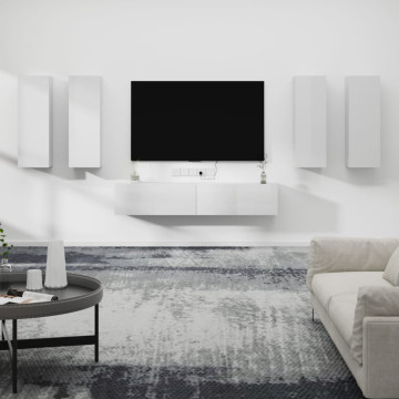 6 részes magasfényű fehér szerelt fa TV-szekrényszett - utánvéttel vagy ingyenes szállítással