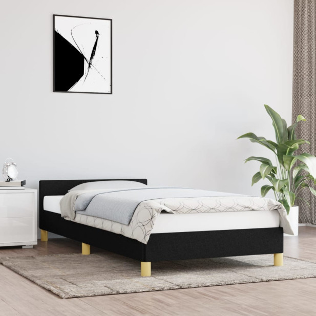 Fekete szövet ágykeret fejtámlával matrac nélkül 90x200 cm - utánvéttel vagy ingyenes szállítással