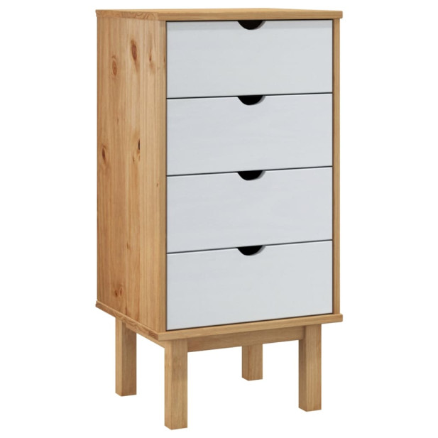 Barna-fehér tömör fenyőfa fiókos szekrény 46 x 39,5 x 90 cm - utánvéttel vagy ingyenes szállítással