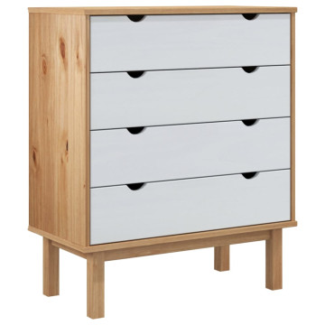 Barna-fehér tömör fenyőfa fiókos szekrény 76,5x39,5x90 cm - utánvéttel vagy ingyenes szállítással