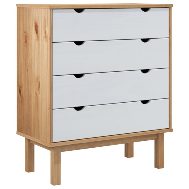 Barna-fehér tömör fenyőfa fiókos szekrény 76,5x39,5x90 cm - utánvéttel vagy ingyenes szállítással