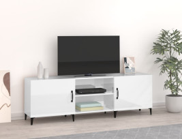 Magasfényű fehér szerelt fa TV-szekrény 150 x 30 x 50 cm - utánvéttel vagy ingyenes szállítással