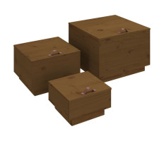 3 db mézbarna tömör fenyőfa tárolódoboz fedéllel - utánvéttel vagy ingyenes szállítással