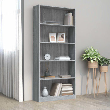 5-szintes szürke sonoma szerelt fa könyvszekrény 80x24x175 cm - utánvéttel vagy ingyenes szállítással