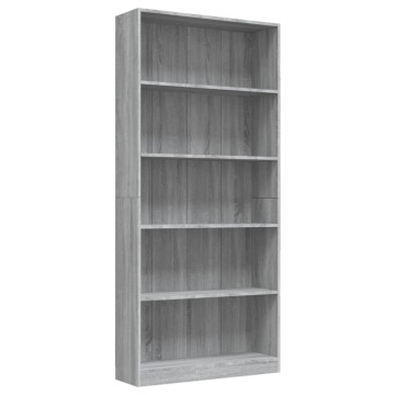 5-szintes szürke sonoma szerelt fa könyvszekrény 80x24x175 cm - utánvéttel vagy ingyenes szállítással
