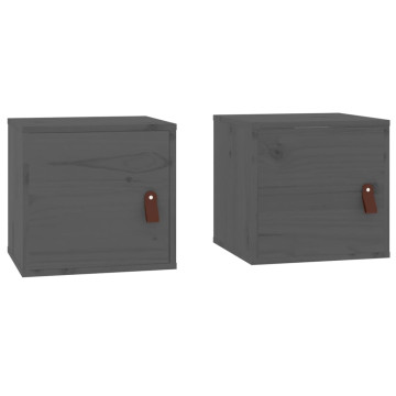 2 db szürke tömör fenyőfa faliszekrény 31,5 x 30 x 30 cm - utánvéttel vagy ingyenes szállítással