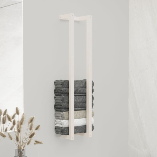 Fehér tömör fenyőfa törülközőtartó 23 x 18 x 110 cm - utánvéttel vagy ingyenes szállítással