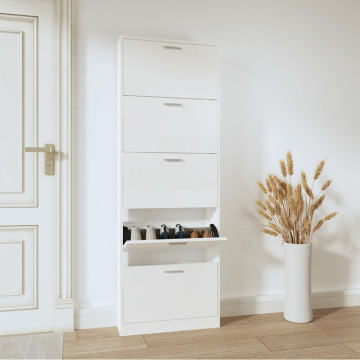 Magasfényű fehér szerelt fa cipőszekrény 59 x 17 x 169 cm - utánvéttel vagy ingyenes szállítással