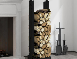 Fekete tömör fenyőfa rönktároló 33,5 x 30 x 110 cm - utánvéttel vagy ingyenes szállítással