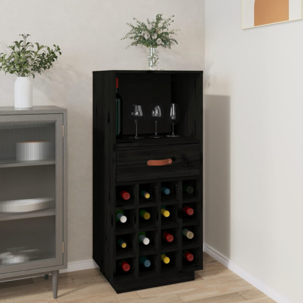 Fekete tömör fenyőfa borszekrény 45x34x100 cm - utánvéttel vagy ingyenes szállítással