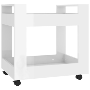 Magasfényű fehér szerelt fa asztal-kocsi 60 x 45 x 60 cm - utánvéttel vagy ingyenes szállítással