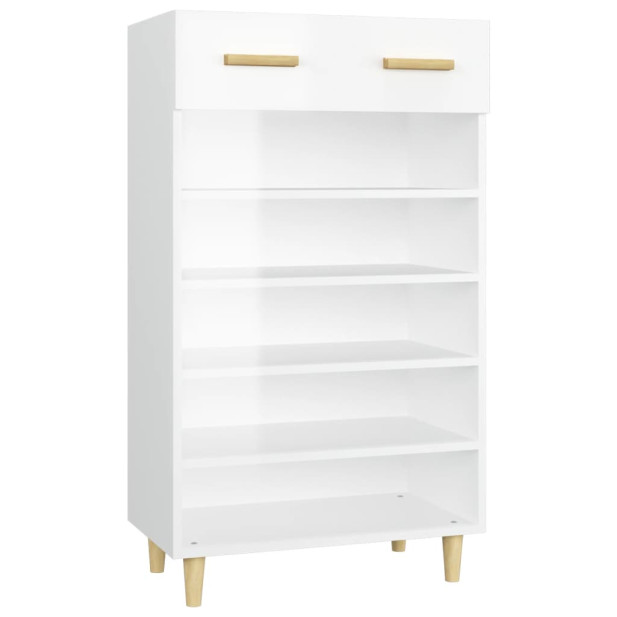 Magasfényű fehér szerelt fa cipőszekrény 60 x 35 x 105 cm - utánvéttel vagy ingyenes szállítással