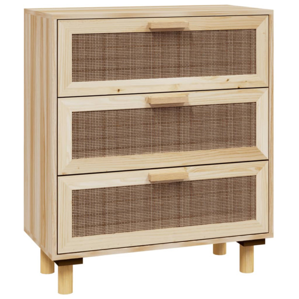 Barna tömör fenyő/természetes rattan tálalószekrény 60x30x70cm - utánvéttel vagy ingyenes szállítással