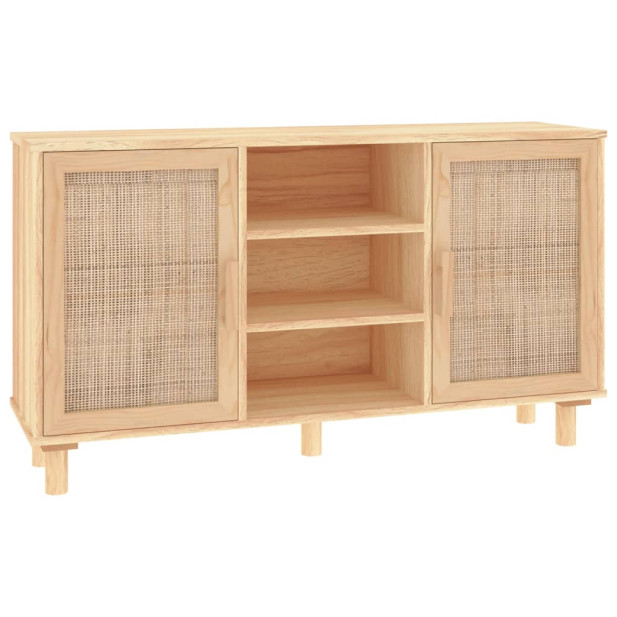 Barna tömör fenyő/természetes rattan tálalószekrény 105x30x60cm - utánvéttel vagy ingyenes szállítással