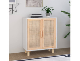 Fehér tömör fenyő/természetes rattan tálalószekrény 60x30x70 cm - utánvéttel vagy ingyenes szállítással