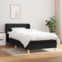 Fekete szövet rugós ágy matraccal 90x200 cm - utánvéttel vagy ingyenes szállítással