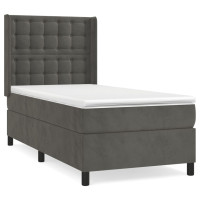 Sötétszürke bársony rugós ágy matraccal 100 x 200 cm - utánvéttel vagy ingyenes szállítással