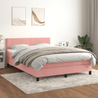 Rózsaszín bársony rugós ágy matraccal 140x200 cm - utánvéttel vagy ingyenes szállítással
