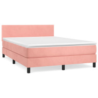 Rózsaszín bársony rugós ágy matraccal 140x200 cm - utánvéttel vagy ingyenes szállítással