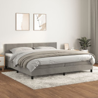 Világosszürke bársony rugós ágy matraccal 200x200 cm - utánvéttel vagy ingyenes szállítással