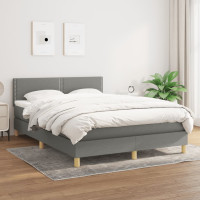 Sötétszürke szövet rugós ágy matraccal 140 x 200 cm - utánvéttel vagy ingyenes szállítással