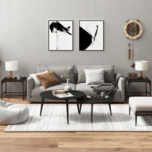 2 db fekete szerelt fa kisasztal 40 x 40 x 35 cm - utánvéttel vagy ingyenes szállítással