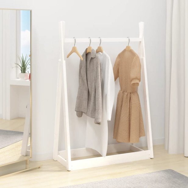 Fehér tömör fenyőfa ruhatartó állvány 100 x 45 x 150 cm - utánvéttel vagy ingyenes szállítással