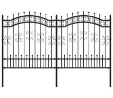 Fekete porszórt acél kerti kerítés lándzsa hegyekkel 165 cm - utánvéttel vagy ingyenes szállítással