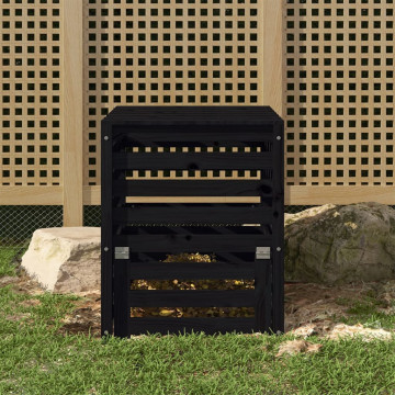 Fekete tömör fenyőfa komposztáló 63,5x63,5x77,5 cm - utánvéttel vagy ingyenes szállítással