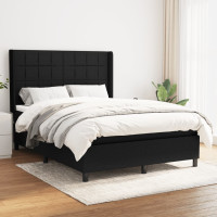 Fekete szövet rugós ágy matraccal 140 x 190 cm - utánvéttel vagy ingyenes szállítással