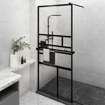Fekete ESG üveg és alumínium zuhanyfal polccal 100 x 195 cm - utánvéttel vagy ingyenes szállítással