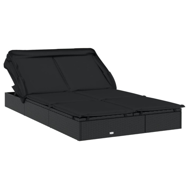 2 személyes fekete polyrattan napágy tetővel 213 x 118 x 97 cm - utánvéttel vagy ingyenes szállítással