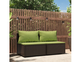 2 db barna polyrattan kerti középső kanapé párnával - utánvéttel vagy ingyenes szállítással