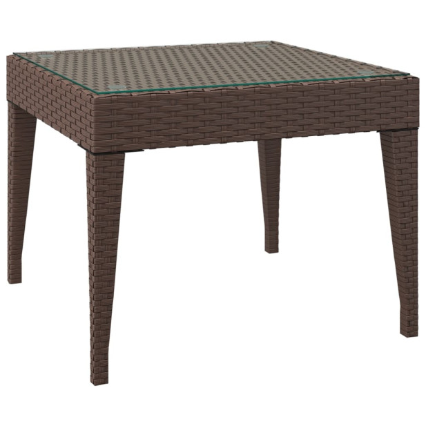 Barna polyrattan és edzett üveg kisasztal 50 x 50 x 38 cm - utánvéttel vagy ingyenes szállítással