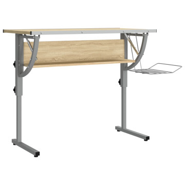 Sonoma-szürke szerelt fa és acél íróasztal 110x53x(58-87) cm - utánvéttel vagy ingyenes szállítással