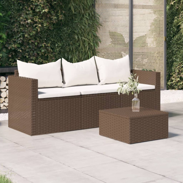 3 személyes barna polyrattan kerti kanapé párnával - utánvéttel vagy ingyenes szállítással