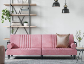Rózsaszín bársony kanapéágy karfákkal - utánvéttel vagy ingyenes szállítással