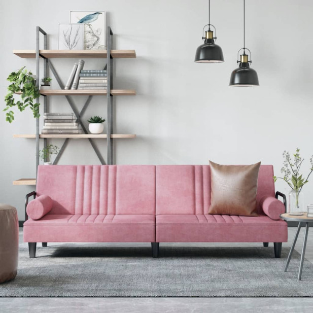 Rózsaszín bársony kanapéágy karfákkal - utánvéttel vagy ingyenes szállítással