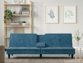 Kék bársony kanapéágy pohártartókkal - utánvéttel vagy ingyenes szállítással