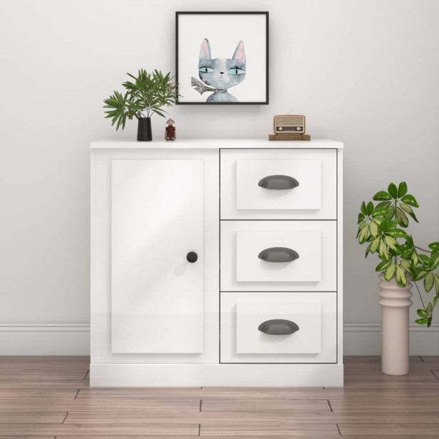 Magasfényű fehér szerelt fa tálalószekrény 70x35,5x67,5 cm - utánvéttel vagy ingyenes szállítással