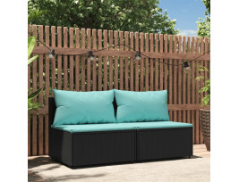 2 db fekete polyrattan kerti középső kanapé párnákkal - utánvéttel vagy ingyenes szállítással
